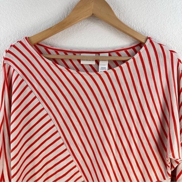Chico’s‎ orange asymmetrical stripe tunic size M - Picture 3 of 12
